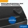 A close-up view of a refrigerator door hinge and textured surface, with marketing text overlays. Produktbild-Vorschau
