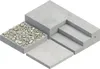 A collection of concrete elements, including a slab with gravel, a flat slab, and a set of steps. Voir les images du produit