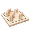 A wooden board game with wooden pieces arranged on it. Produktbild-Vorschau