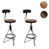 Two industrial-style bar stools with black metal frames and brown wooden seats and backs are shown against a white background. Podgląd zdjęcia produktu