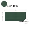 Diagram showing a green privacy screen with dimensions and accessories. Produktbild-Vorschau