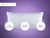 A white pillow is displayed against a purple background, with three circular overlays highlighting product features. Produktbild-Vorschau