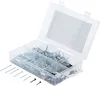 A clear plastic organizer box filled with various types of nails and screws, with some loose fasteners in front of the box. Náhľad obrázku produktu