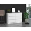 A modern living room scene featuring a white dresser with a gray countertop, a chair, plants, and decorative vases. Náhľad obrázku produktu