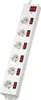 A white power strip with six outlets and one main switch, shown at an angle against a white background. Produktbild-Vorschau
