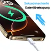 Close-up of a smartphone being charged with a USB-C cable, with marketing text overlay. Produktbild-Vorschau