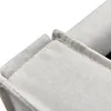 A close-up view of the fabric and stitching on a light gray upholstered bed frame. Produktbild-Vorschau