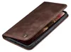 A brown leather flip case for a smartphone, shown from a slightly elevated angle. Produktbild-Vorschau