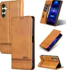 Collage of a brown leather phone case for a Samsung Galaxy A16 5G/4G, showing different angles and features. Produktbild-Vorschau