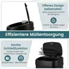 A marketing image showing a black trash can with its lid open, highlighting features like the 87-degree opening and a soft-closing mechanism. Podgląd zdjęcia produktu