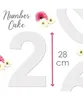 A large white number '2' cake topper, decorated with flowers and text indicating 'Number Cake' and a size of 28 cm. Anteprima dell’immagine prodotto