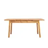 A wooden dining table is shown against a white background. Produktbild-Vorschau