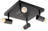 A black four-light ceiling spotlight fixture with exposed bulbs. Voir les images du produit