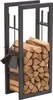 A metal firewood rack filled with logs, with fireplace tools attached. Náhľad obrázku produktu