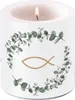 Kerze rund klein Communion Branches white - Fisch im Kranz Produktbild-Vorschau 1