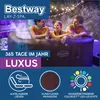 People relaxing in a Bestway Lay-Z-SPA Maldives HydroJet Pro hot tub at night, with decorative lights in the background. Produktbild-Vorschau
