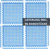 Four blue interlocking mats with white dots, arranged in a 2x2 grid. A dark grey overlay with white text is present on the top right section. Produktbild-Vorschau