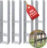 Four H-shaped metal fence post anchors are shown against a white background, with a red tag indicating a 4-pack. Produktbild-Vorschau
