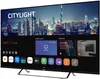 A smart TV displaying its user interface with various app icons and information. Produktbild-Vorschau