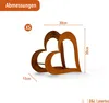 A metal heart sculpture with dimensions indicated. Produktbild-Vorschau