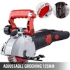 A wall chaser machine is shown from a side angle, with close-up insets of its cutting blades. Produktbild-Vorschau