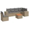 7-tlg. Garten-Sofagarnitur mit Kissen Beige Poly Rattan Produktbild-Vorschau 1
