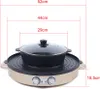 A size chart overlay on an image of a hot pot and grill. Náhled obrázku produktu