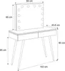 A line drawing of a white vanity table with a mirror and lights, showing dimensions. Náhled obrázku produktu