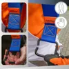 Collage of images showing a blue and orange strap with a black metal hook, part of a lifting or transport system. Produktbild-Vorschau