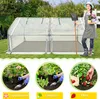 A woman is standing next to a greenhouse, and below are three circular images showing different plants being planted and harvested. Voir les images du produit