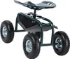 A dark green garden stool with wheels and a storage compartment, shown against a white background. Podgląd zdjęcia produktu