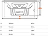 A technical drawing of a speaker with dimensions and a table of measurements. Produktbild-Vorschau