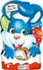 A blue Easter bunny character holding a Kinder chocolate egg, with Easter eggs in the background. Produktbild-Vorschau