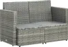 A grey poly rattan 2-seater garden sofa with cushions. Produktbild-Vorschau