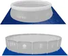 Two different types of round swimming pools are shown, each placed on a blue tarp. Produktbild-Vorschau