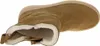 A top-down view of a brown boot with white fur lining. Voir les images du produit