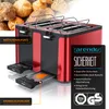 A toaster with bread rolls in the background and marketing text overlays. Produktbild-Vorschau