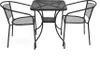 A black metal garden table and two chairs set against a white background. Náhled obrázku produktu