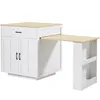 A white kitchen island with a light brown countertop and a pull-out leaf extended. Produktbild-Vorschau