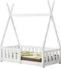 A white teepee-style children's bed with a mattress and bedding. Produktbild-Vorschau