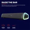 A product image of a soundbar with marketing text and feature icons. Voir les images du produit