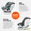 A marketing image showcasing a child car seat with feature callouts. Produktbild-Vorschau