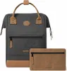 A dark gray backpack with brown accents and a separate brown pouch. Anteprima dell’immagine prodotto