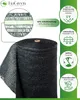 A roll of black shade netting with a close-up detail and marketing icons. Produktbild-Vorschau