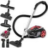 A black and red canister vacuum cleaner with various attachments shown against a white background. Náhľad obrázku produktu