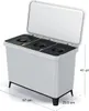 A multi-compartment trash bin with its lid open, showing the internal bins and dimensions. Náhľad obrázku produktu