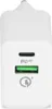 A white USB wall charger with USB-A and USB-C ports. Produktbild-Vorschau