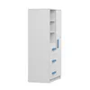 A white cabinet with blue handles and shelves. Produktbild-Vorschau