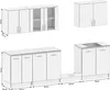 A diagram showing the dimensions and layout of a modular kitchen unit. Náhľad obrázku produktu