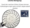 A close-up of a showerhead with text and a graphic highlighting its easy cleaning feature. Produktbild-Vorschau